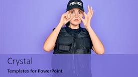  Presentation with police - Presentation with young-police-woman-wearing-security background and a light blue colored foreground