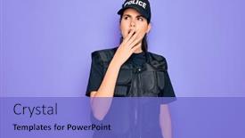  Presentation with police police - Audience pleasing presentation theme consisting of young-police-woman-wearing-security backdrop and a light blue colored foreground