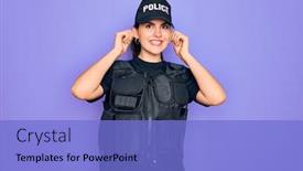  Presentation with police police - Cool new PPT layouts with young-police-woman-wearing-security backdrop and a light blue colored foreground