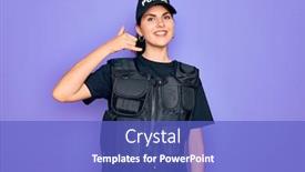  Presentation with police - Presentation design with young-police-woman-wearing-security background and a cobalt blue colored foreground