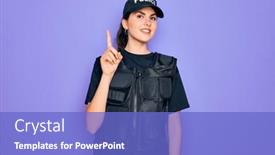  Presentation with police - Slide deck enhanced with young-police-woman-wearing-security background and a cobalt blue colored foreground