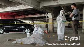  Presentation with white sheet - Presentation theme featuring young-policeman-communicating-with-forensic background and a dark gray colored foreground