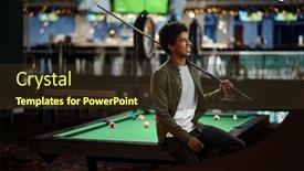  Presentation with billiard - Presentation having young-pool-player-with-cue background and a tawny brown colored foreground