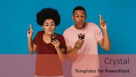  Presentation with cupcakes - Presentation theme having young-positive-african-couple-blowing background and a red colored foreground