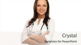  Presentation with doctor helps to get out of bed an elderly woman - Beautiful presentation featuring young positive brunette doctor woman backdrop and a light gray colored foreground