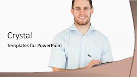  Presentation with taking notes - Amazing theme having young post employee taking note backdrop and a white colored foreground