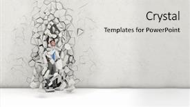  Presentation with breaking through - Audience pleasing slide deck consisting of young powerful businessman breaking backdrop and a light gray colored foreground