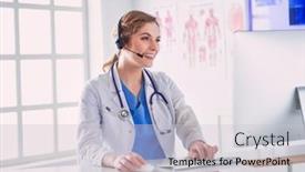  Presentation with clinic - PPT theme featuring young-practitioner-doctor-working background and a light gray colored foreground