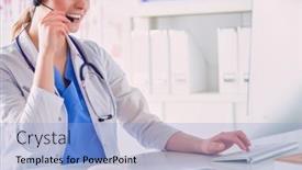  Presentation with clinic - Presentation theme having young-practitioner-doctor-working background and a light blue colored foreground