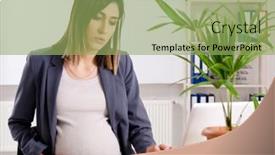  Presentation with pregnant - Presentation theme with young-pregnant-employee-working background and a mint green colored foreground