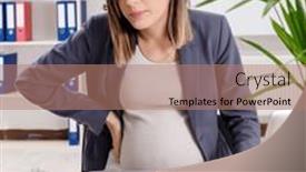  Presentation with pregnant - Slide set having young-pregnant-employee-working background and a coral colored foreground