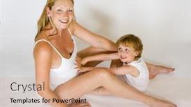  Presentation with pregnant mother - Presentation design with young pregnant mother and her son smile for the camera background and a coral colored foreground