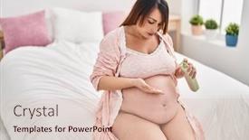  Presentation with pregnant woman - Slide set with young-pregnant-woman-applying-skin background and a  colored foreground