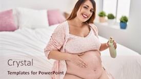  Presentation with pregnant woman - Presentation theme having young-pregnant-woman-applying-skin background and a  colored foreground
