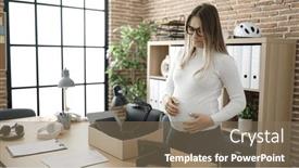  Presentation with pregnant woman - Slides having young-pregnant-woman-being-fired background and a violet colored foreground