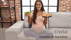  Presentation with pregnant woman - Presentation theme enhanced with young-pregnant-woman-craving background and a light gray colored foreground