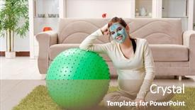  Presentation with pregnant woman cleaning - Theme featuring young pregnant woman doing exercises background and a  colored foreground