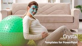  Presentation with pregnant woman in hospital - Theme having young pregnant woman doing exercises background and a  colored foreground