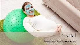  Presentation with pregnant woman cleaning - Cool new slide deck with young pregnant woman doing exercises backdrop and a  colored foreground