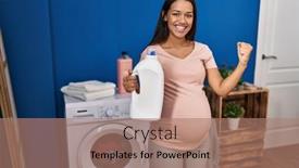  Presentation with laundry detergent - Slides with young-pregnant-woman-doing-laundry background and a coral colored foreground