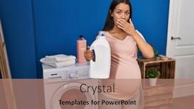  Presentation with laundry detergent - Theme having young-pregnant-woman-doing-laundry background and a coral colored foreground
