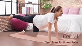  Presentation with exercise mat - PPT theme with young-pregnant-woman-doing-prepartum background and a coral colored foreground