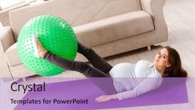  Presentation with woman sport - Audience pleasing PPT theme consisting of young pregnant woman doing sport backdrop and a light blue colored foreground