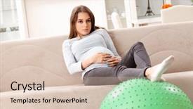  Presentation with woman sport - PPT layouts with young pregnant woman doing sport background and a lemonade colored foreground