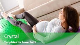  Presentation with pregnant woman in hospital - PPT theme having young pregnant woman doing sport background and a shamrock green colored foreground