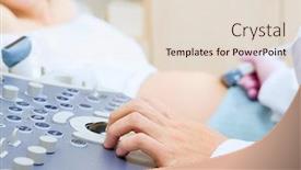  Presentation with pregnant woman doctor - Presentation theme with young pregnant woman examined by doctor at ultrasound check background and a lemonade colored foreground