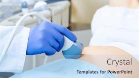  Presentation with pregnant woman doctor - PPT layouts consisting of young pregnant woman examined by doctor at ultrasound check background and a light blue colored foreground