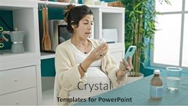  Presentation with pregnant woman - Slide set enhanced with young-pregnant-woman-having-online and a mint green colored foreground