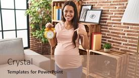 Presentation with pregnant woman - Slide set featuring young-pregnant-woman-holding-alarm background and a coral colored foreground