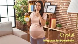  Presentation with clock face - Slide set consisting of young-pregnant-woman-holding-alarm background and a  colored foreground