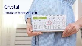  Presentation with pregnant - Cool new slide set with young pregnant woman holding calendar backdrop and a sky blue colored foreground