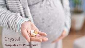  Presentation with pregnant woman - PPT layouts with young-pregnant-woman-holding-pills background and a coral colored foreground