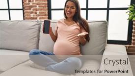  Presentation with pregnant woman - PPT theme having young-pregnant-woman-holding-smartphone background and a  colored foreground