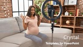  Presentation with recording - Theme consisting of young-pregnant-woman-recording-vlog background and a coral colored foreground