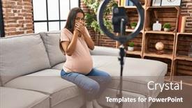  Presentation with recording - PPT layouts consisting of young-pregnant-woman-recording-vlog background and a coral colored foreground