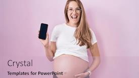  Presentation with pregnant woman - Slides featuring young-pregnant-woman-showing-belly background and a  colored foreground