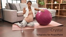  Presentation with pregnant woman - Slide set consisting of young-pregnant-woman-sitting background and a coral colored foreground