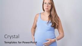  Presentation with woman crying - Presentation consisting of young-pregnant-woman-standing-over background and a  colored foreground