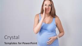  Presentation with talk - Presentation theme consisting of young-pregnant-woman-standing-over background and a light gray colored foreground