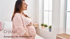  Presentation with lotion - Theme enhanced with young-pregnant-woman-touching-belly background and a  colored foreground