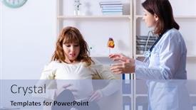  Presentation with gynecologist - Theme having young pregnant woman visiting experienced doctor gynecologist background and a light blue colored foreground