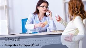  Presentation with pregnant woman doctor - Theme having young-pregnant-woman-visiting-experienced background and a light blue colored foreground