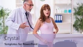  Presentation with pregnant woman doctor - Presentation design having young-pregnant-woman-visiting-old background and a light blue colored foreground