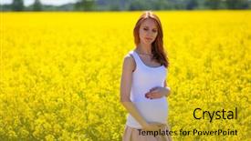  Presentation with pregnant woman - PPT theme with young pregnant woman walking outdoors background and a gold colored foreground