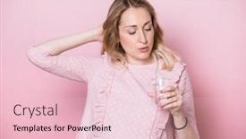  Presentation with hydration - Presentation design with young pregnant woman wearing pink dress holding water or medication in plastic cup ready to drink studio shot on pink background hydration during pregnancy concept background and a lemonade colored foreground