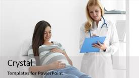  Presentation with pregnant woman doctor - Cool new presentation with young pregnant woman with doctor at the hospital backdrop and a light gray colored foreground